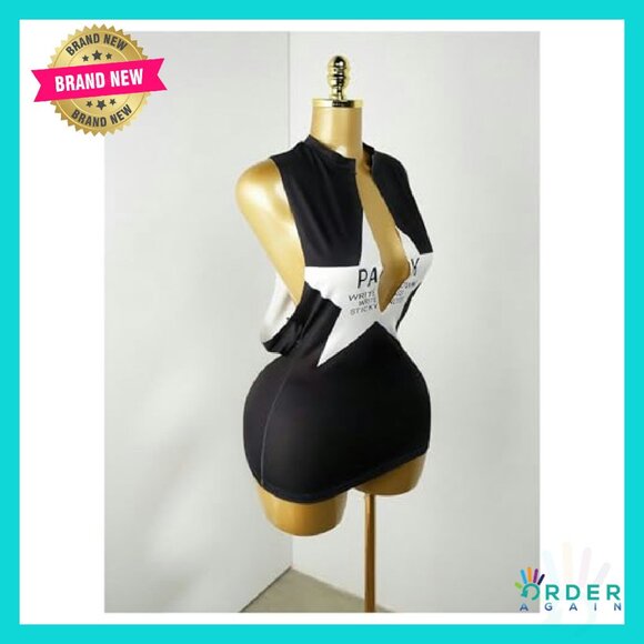 Y2K Mini Dress Notched V Neck Sleeveless Bodycon Streetwear Going Out - Picture 4 of 6